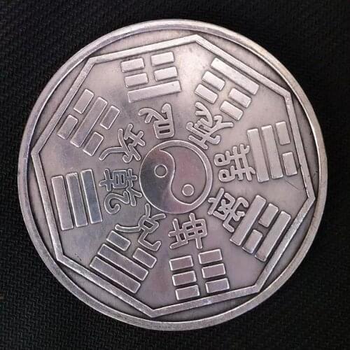 Tai Chi Lucky Silver Plated Coin 8.8cm big Commemorative Long Yang China old Silver Dollar Coins