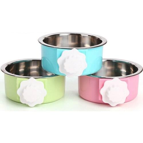 Hanging Candy-colored Stainless Steel Dog Bowl Can Fix The Cage Pet Cat Food Bowl Puppy Travel Dog Accessories