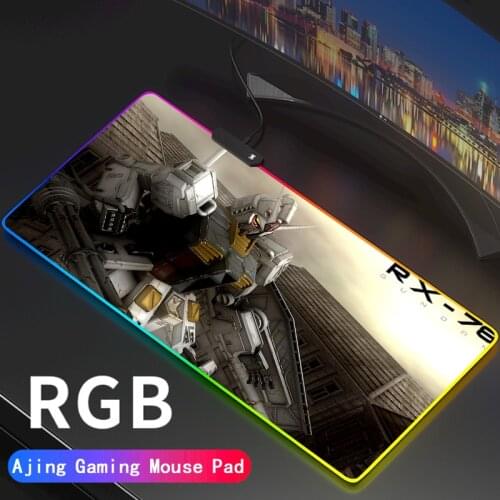 RGB Gundam Mouse Pad Gaming Accessories Computer Mousepad Large Robot XL Gamer Rubber Carpet Big Led with Backlit Play Desk Mat