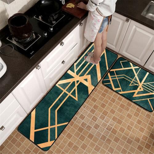 Nordic Luxury Kitchen Doormat Green With Gold Line Fashion Bedside Rug Bedroom Decor Custom Carpet Area Rug