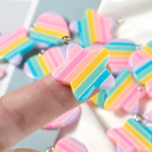 Sansango 10Pcs Kawaii Rainbow Resin Star Heart Charms Pendants DIY Jewelry Earring Necklace KeyChain Making Accessories