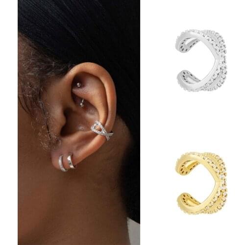 ISUEVA Boho Style Silver Gold Filled Without Piercing Ear Cubic Zircon Cuff Earrings For Women 1 Pcs Clip On Ear CZ Jewelry