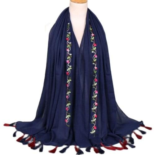 Brand Women Embroider Floral Chain Viscose Scarf Autumn Winter High Quality Stitch Shawls and Wraps Pashmina Stole Muslim Hijabs
