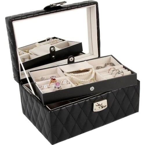 Jewelry Box Fashion Jewelry Organizer European Style Rhomboid Leather Flannel Ring Earring Necklace Jewelry Storage Box