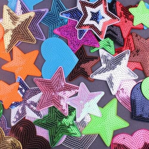 Prajna Cute Cartoon Heart Stars Sequin Patches Iron On Patches For Clothes Applique DIY Color Sequin Badge Stripe On Kids Jacket