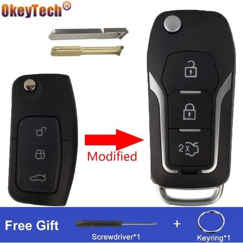 OkeyTech Replacement Modified Flip Folding Remote Car Key Shell Case Fob For Ford C Max S Max Galaxy Focus Fiesta Ecosport Kuga