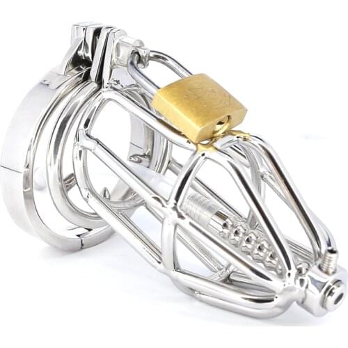 Stop Masturbation Metal Chastity Cock Cage With Urethral Catheter Lockable Penis Ring BDSM Male Abstinence 18+ Sex Toys For Men