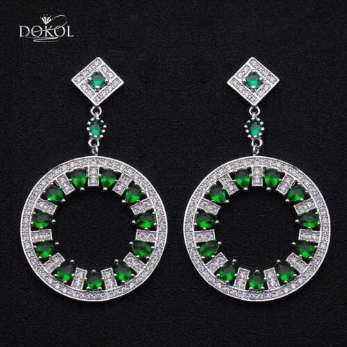 DOKOL Unique Big Circle Earrings Green Stone Dangle Earrings Fashion Jewelry With Cubic Zirconia pendientes mujer moda DKE0189B