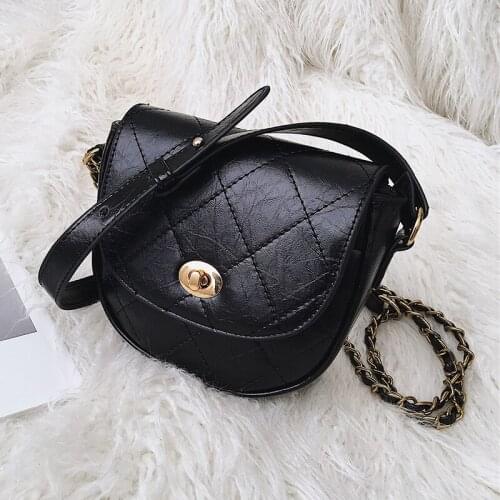 FuAhaLu Vintage plaid crossbody saddle bag diamond lattice Chain lock mini messenger bags for women Pu shoulder bags