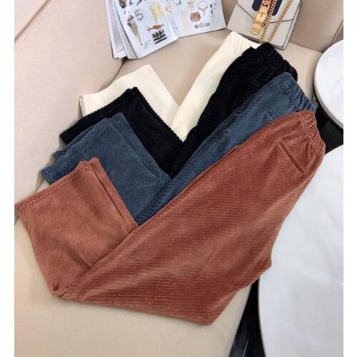 Ladies 2021 Fashion New Loose High Waist Corduroy Wide Leg Pants 1224