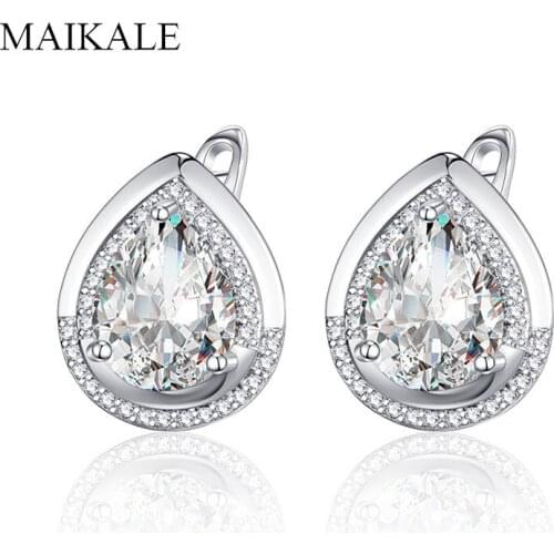 MAIKALE Trendy Round CZ Beads Stud Earrings for Women Red Black Blue Pink Cubic Zirconia Charm Earrings Party Jewelry Girls Gift