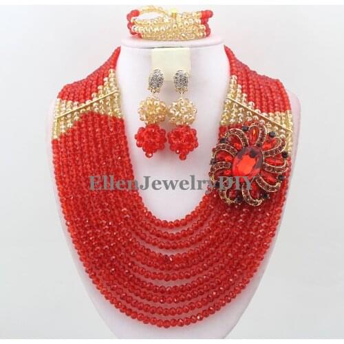 Red Nigerian Wedding bridal beads Jewelry SetAfrican style Crystal beaded necklace women Jewelry Set W11883