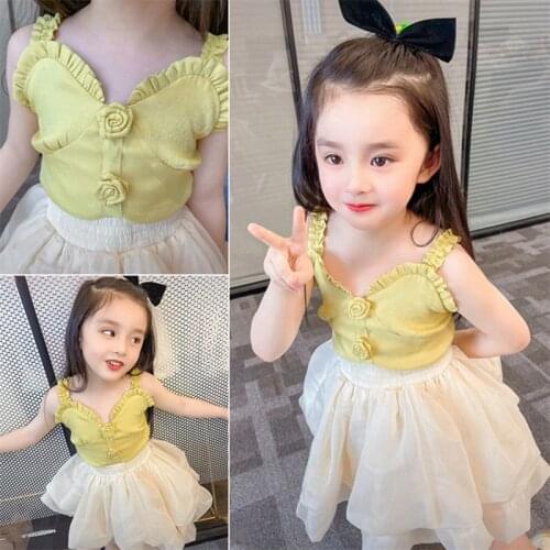 Sleeveless Shirt & Tutu Skirt Suit 2021 Girls Summer Clothing Set Ruffles Decoration Fashion Tracksuit for Kids Cute Skirt Suit