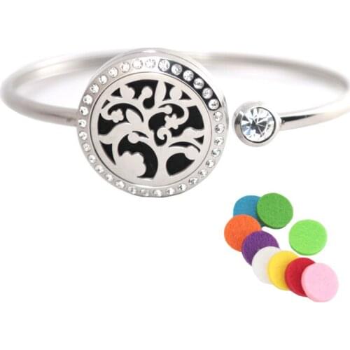 10pcs 25mm Crystal Stainless steel Aromatherapy locket Bracelet Bangle essential oil diffuser locket Trees of Life bracelet