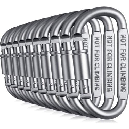 10 Pack Locking Carabiner Clip, Spring Loaded Aluminum D Ring Light Weight, for Outdoor Camping, Organizing, Keychain, Gate Lock