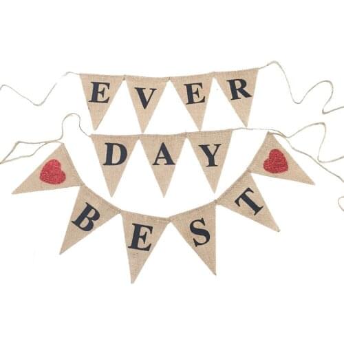 13 Flags Sign" Ever Best Day " Burlap Banner Bunting Hanging Flags for Party Photo Props Wedding Decoration Christmas
