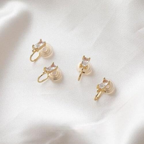 18K gold-coated rectangular zircon pendant painless ear clip earrings diy hand-made material basic accessories