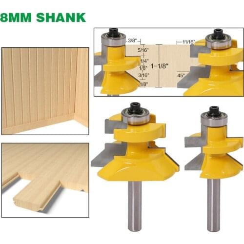 2Pcs 8mm Round Shank Border Tenon Milling Cutters Set Carbide Router Bit Straight End Mill Trimmer Corner Carving Tool Cutter