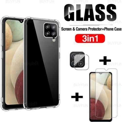 3in1 Transparent Anti-drop Silicone Case For Samsung Galaxy A12 Tempered Glass Lens Film For galaxy galax A32 A22 A52 A72 A42 5g