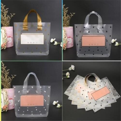 50Pcs/Lot Cake Cookie Packaging Bag&Gift Candy Bags Dots Handle Clear Pouch Wedding Birthday Party Clothing Shoes Food Pouches