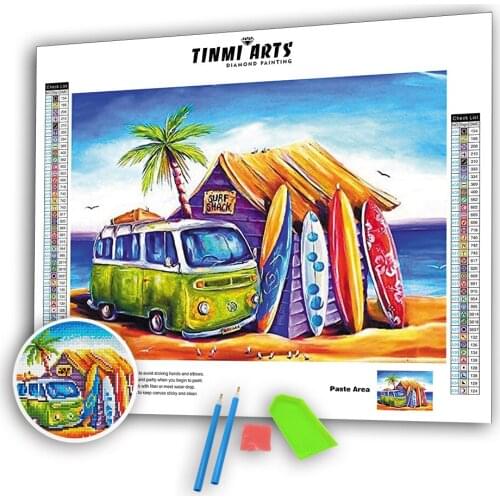 5D DIY Diamond Painting Full Round Drill Bus and House Mosaic Landscape Vevet Canvas Kit Embroidery Wall Sticker Decoration Home