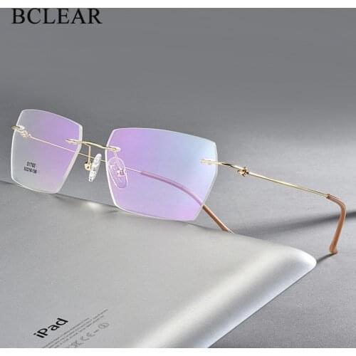 BCLEAR Titanium Alloy Rimless Polygon Design Eyeglasses Frames Men Women Fashion Eyewear Ultralight Spectacle Optical Frame 2021