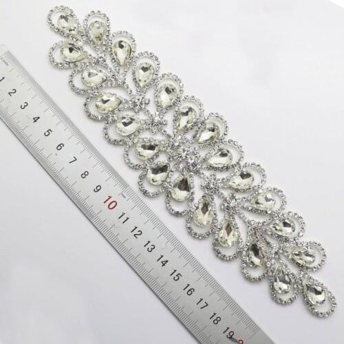 Free Shipping 5pcs/lot 9" Silver Base Wedding Applique Rhinestone Applique Trimming Bridal Sash Rhinestone Patch LSAP92201-1