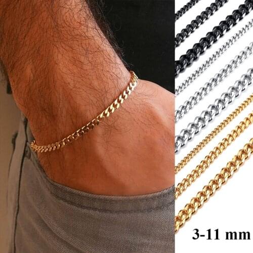 Yobest Basic 3/5/7/9/11mm Wide Curb Cuban Link Chain Bracelets for Men Women Jewelry Anti Allergy Stainless Steel Wristband Gift