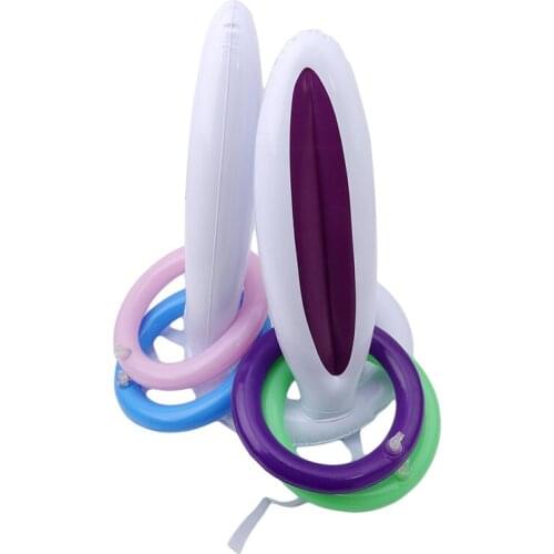 Children Inflatable Toys Easter Bunny Ears Rabbit Hat Inflated Ring Toss Party Game Toy Birthday Party Favors Outdoor Fun Toys