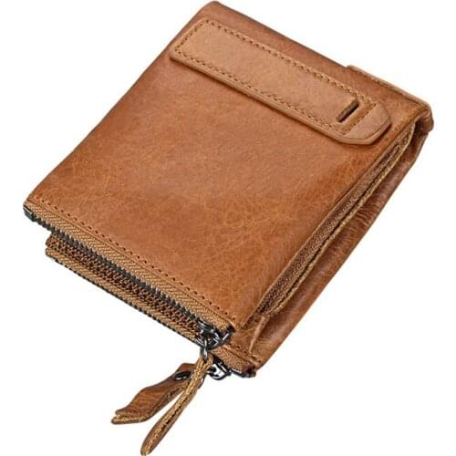 Mens Zipper Wallet Vintage Genuine Leather Wallet Business Credit Card Holder Men Wallet RFID Blocking Purse Man High Quality