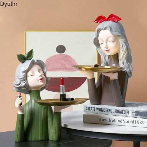 DyuIhr Nordic Creative Girl Sculpture Storage Tray Resin Crafts Home Entrance Key Living Room Coffee Table Storage Decoration