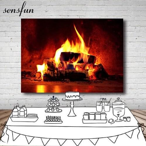 Photography Background Winter Fireplace Wood Fire Flame Exuberant Christmas Party Decor Baby Photo Backdrop For Photo Studio