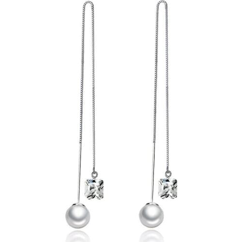 Hot Sale Design New Fashion Shiny Zircon Pearl 925 Sterling Silver Drop Earrings for Women Girls Jewelry Wholesale Gift