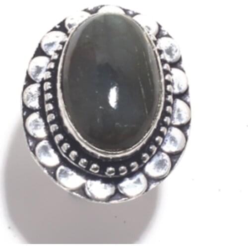 Genuine Labradorite Ring Silver Overlay over Copper ,Hand Made Women Jewelry gift, USA SIZE: 8 , R6877