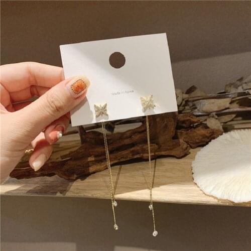 Korea Star Flower Crystal Long Tassel Bar Drop Earrings for Women Gold Ear Line Dangle Earing Wedding Fashion Jewelry Gifts
