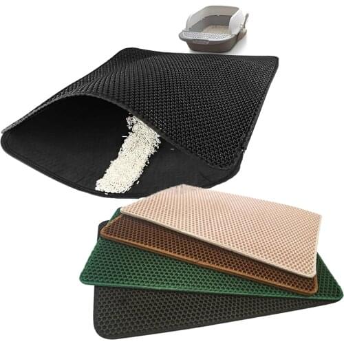 Cat Litter Mat Cat Litter Trapping Mat Honeycomb Double Layer WaterProof Urine Scatter Control Velcro Edge 2-Layer Mat For Cats