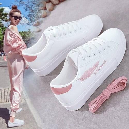 Running Shoes Woman Summer Lace-up Trainers Round Toe Shoes White Sneakers Female Student Shoes C8298