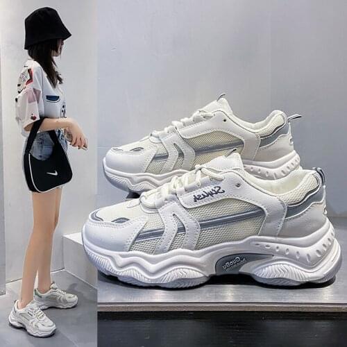 Fashion Sneakers Women Summer Autumn Breathable Reflective Running Walking Outdoor Triple White Chunky Trainers