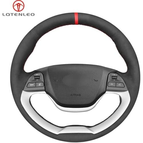 LQTENLEO Black Suede DIY Hand-stitched Car Steering Wheel Cover For Kia Morning 2011-2016 Picanto 2011-2015 Ray EV 2012-2018