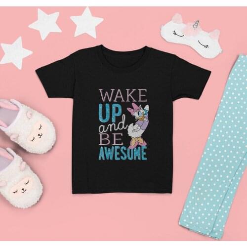 Disney Kawaii T-Shirts Daisy Printing Dropship Fashion Short Sleeve Harajuku Outdoor Black White Children Top Clothes O-Neck Tee