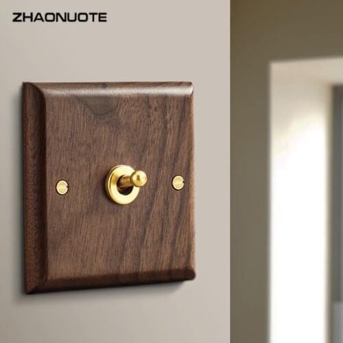 1-4 Gang 2 Way Black Walnut Solid Wood Toggle Switch Brass Lever Wall Lamp Switch for Home Improvement Free Shiping