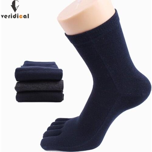 Veridical 5 Pairs/Lot Cotton Mens Socks With Toes Solid Business Breathable Brand Five Finger Socks Mens Dress Socks Wholesale
