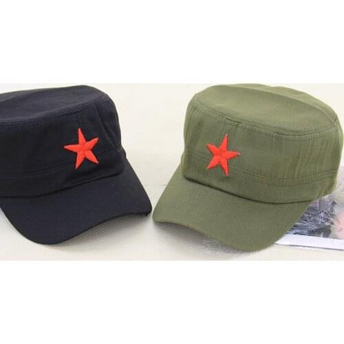 New China Chairmen Mao Red Star Pattern Flat Top Cotton Fabric Army Cap Hat Communist Army Hat tactical cap Outdoor Sport Hat