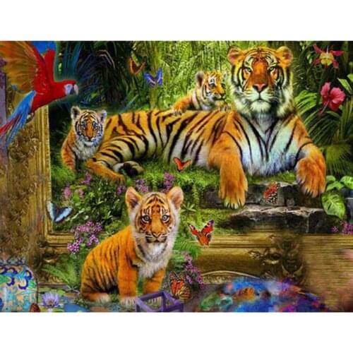 New 5D Diy Diamond Painting Cross Stitch full Round Diamond Embroidery Tiger family picture for room Decor hh418