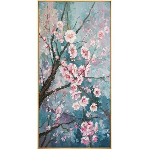 New Chinese Peach hand-painted Oil Paintings Entrance Vertical Version Tearoom Study Single Living Room Restaurant Decorative Pa