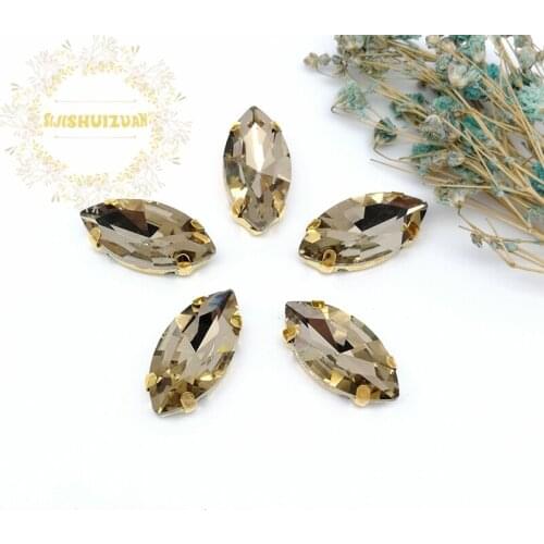 New product Horse eye Light coffee Crystal Glass Sewing Rhinestones with gold Claw DIY Wedding Dresses