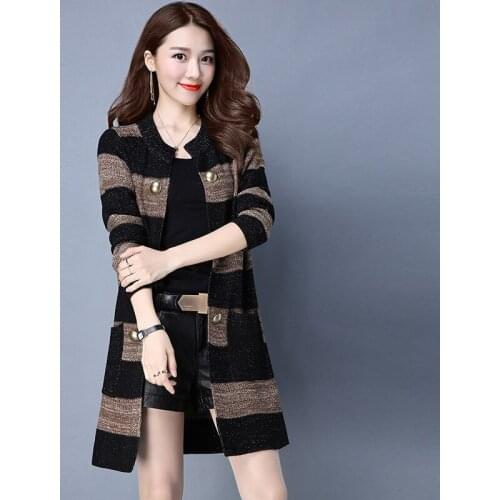 Autumn and winter cardigan sweater coat Girls long section of thick long-sleeved sweater pocket Korean blouse outside the ride