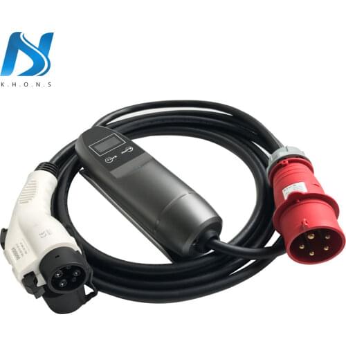 Khons SAE J1772 Electric Vehicle Portable EV Charger With Red CEE Plug 32A Adjustable Type 1 16ft Cable EV Charging Connector
