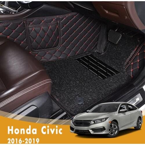 RHD Luxury Double Layer Wire Loop Car Floor Mats For Honda Civic 10th Sedan 2016 2017 2018 2019 Auto Leather Carpets Waterproof