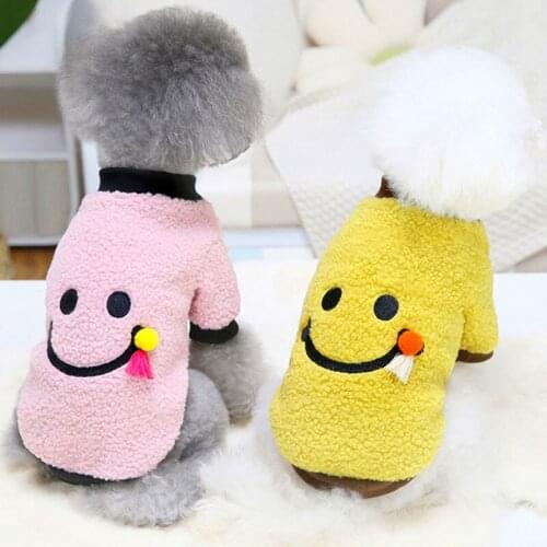 Pink Fleece Pet Clothes Dog Coat Hoodies Sweatshirt Winter Thick Warm Cat Hoody Clothing Smiling Print Small Medium Dogs Costume